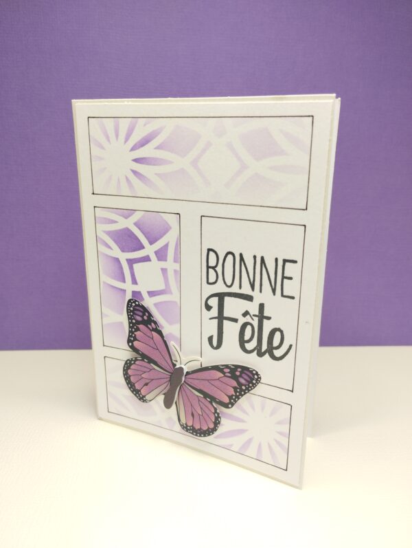Carte "Bonne fête - papillon mauve"