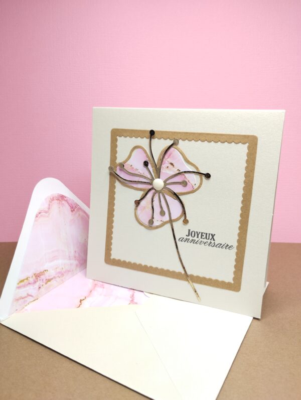 Carte anniversaire fleur rose dorée – Image 2
